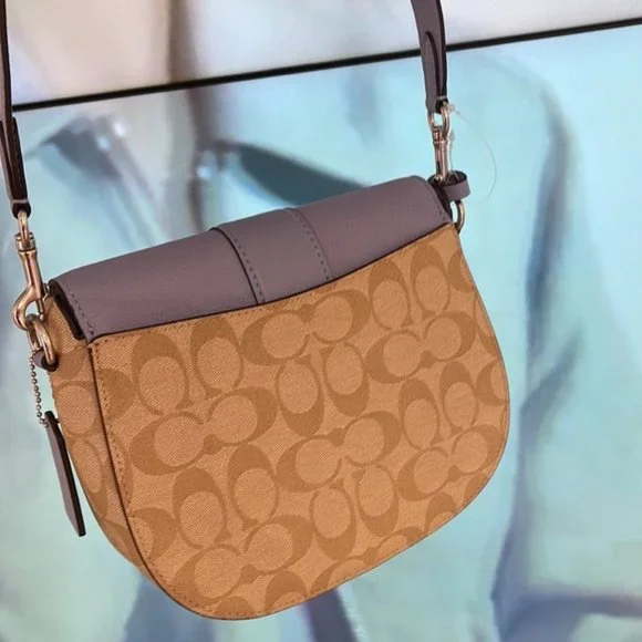 Coach Georgie Saddle Bag In Signature Canvas Light Khaki / Marble Blue - Picture 2 of 16